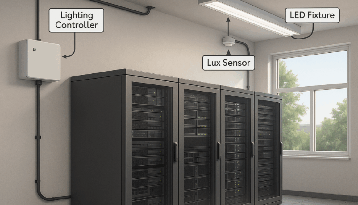 a modern Server Facilities showing a daylight harvesting system