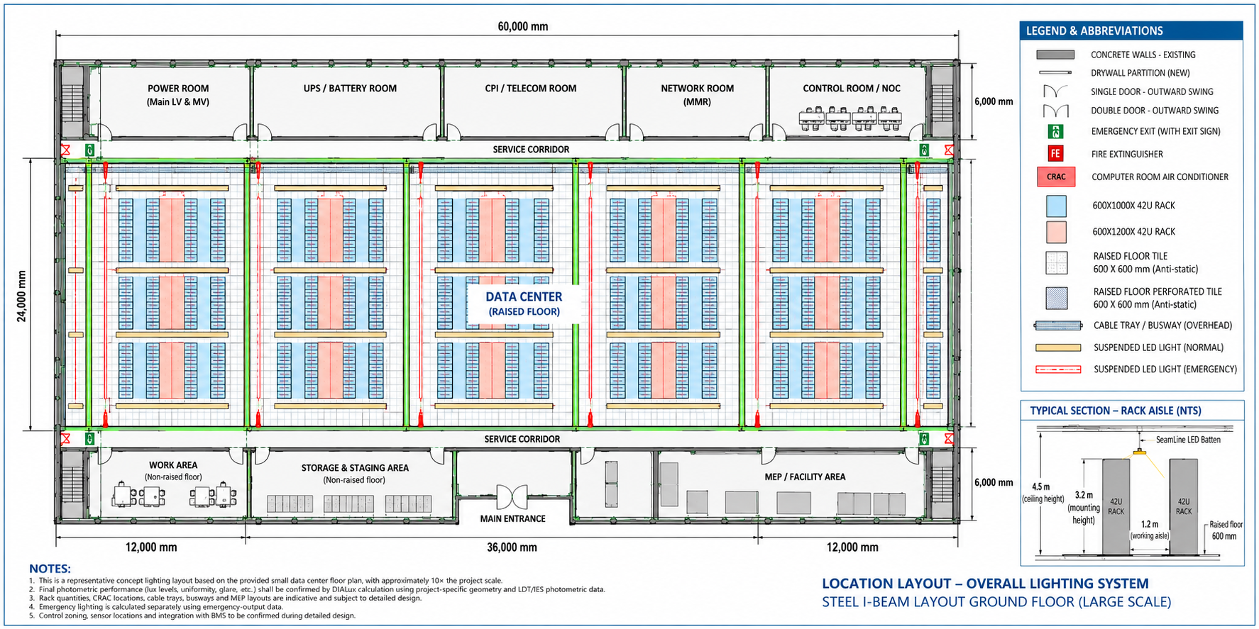 Data-center-lighting-design-simulation-showing-rack-aisles model building